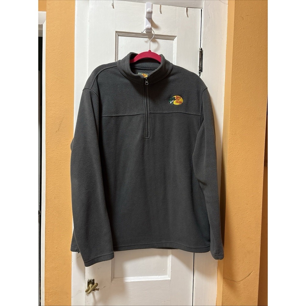 Bass Pro Shop Men's Fleece Jacket  - 1/4 Zip Dark Gray Size L Warm Elastic Close
